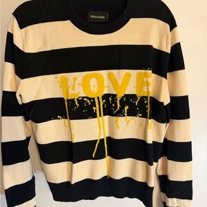 Zadig & Voltaire Black, Cream & Yellow Striped 'LOVE' Crewneck Sweater